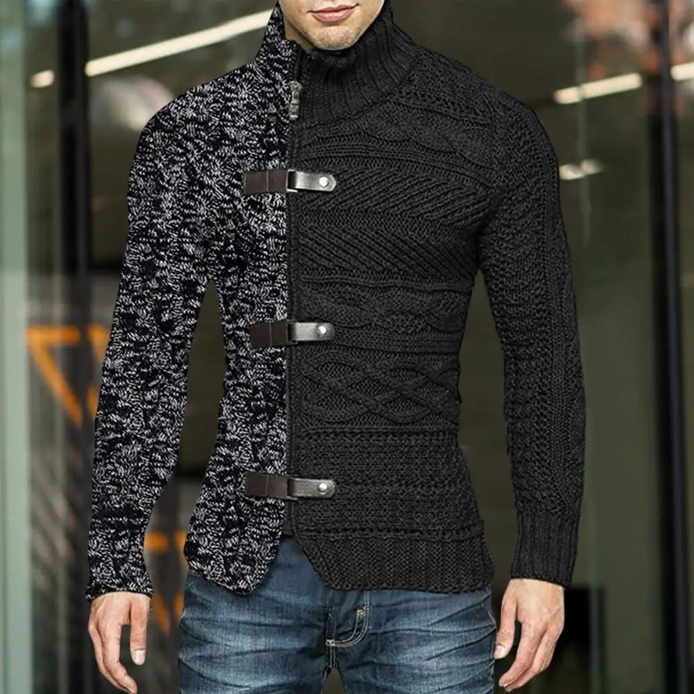 Turtleneck Men Cardigan Sweater Long Sleeves Knitted Sweater Coat  Slim Fit Cardigan Men Causal Sweaters Winter Jacket Outwear