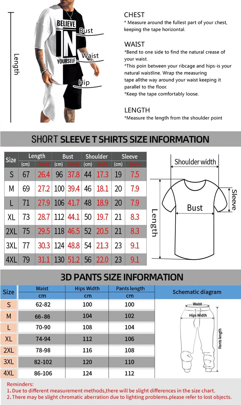 New Arrival Men's Trousers Tracksuit 2 Piece Set 3D Printed Summer Jogger Suit Short Sleeve T Shirt+Long Pants Street Clothes