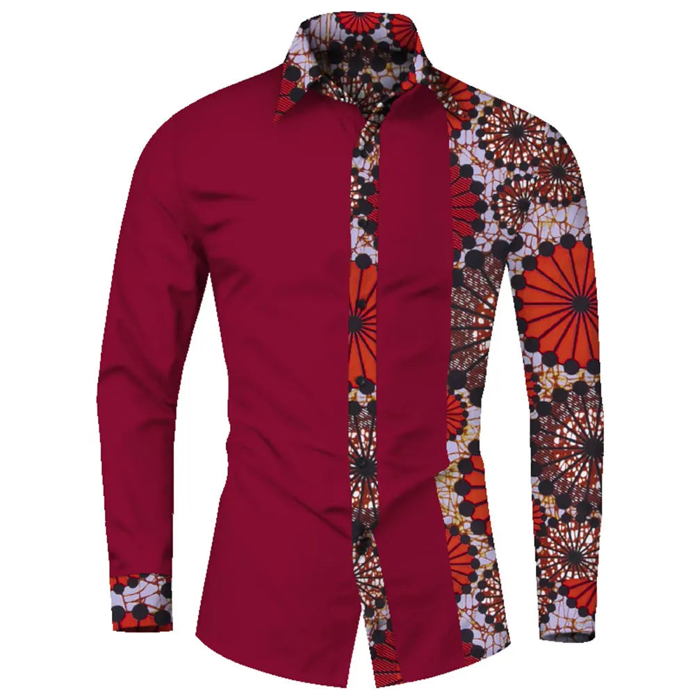 African Clothes Smart causal Men Top Shirts Bazin Riche Cotton Print Patchwork Formal Shirts Traditional African WYN581