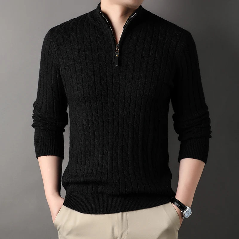 2023 Winter Men's Quarter Zip Sweater Slim Fit Casual Knitted Turtleneck Pullover Mock Neck Polo Sweater