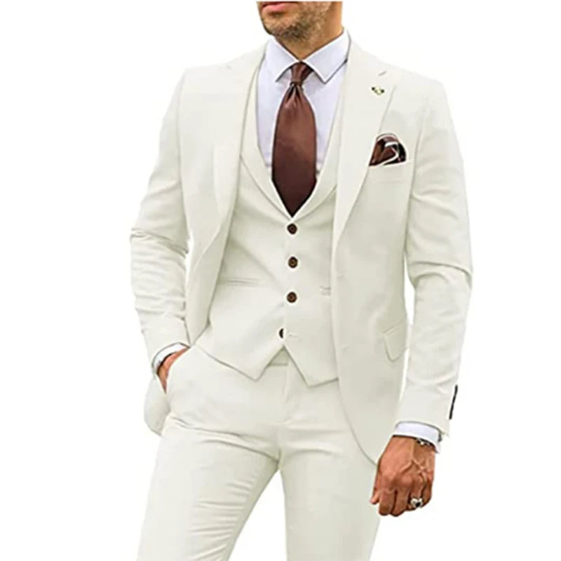 3 Pieces Beige Suits for Men 2023 Slim Fit Groom Tuxedo Wedding Suits Best Man Groomsmen Formal Party Suit Male Trajes De Hombre