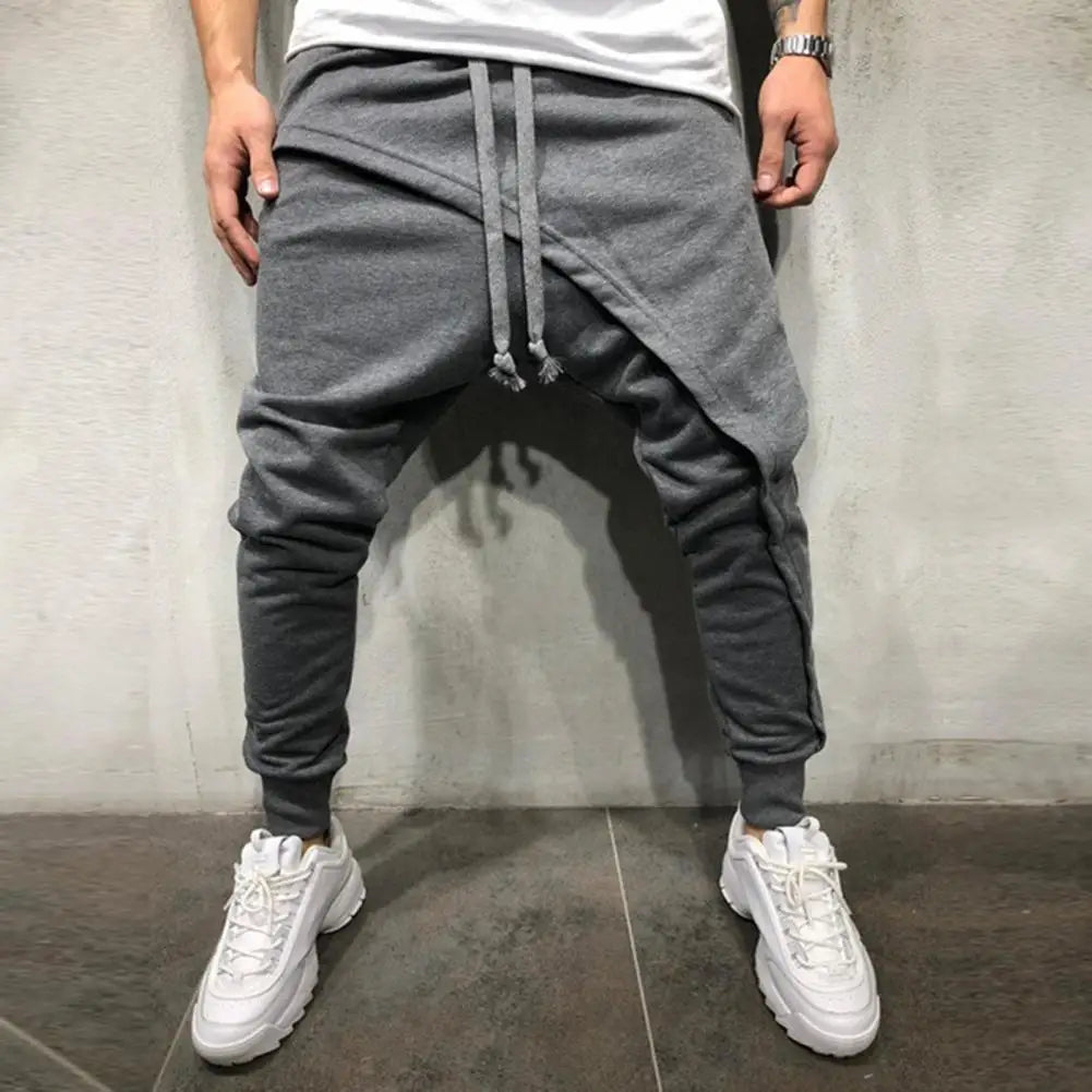 Men Harem Pants Ankle Tied Hip Hop Double Layer Running Baggy Pants Korean Casual Elastic Waist Trousers Sweatpants Tracksuits