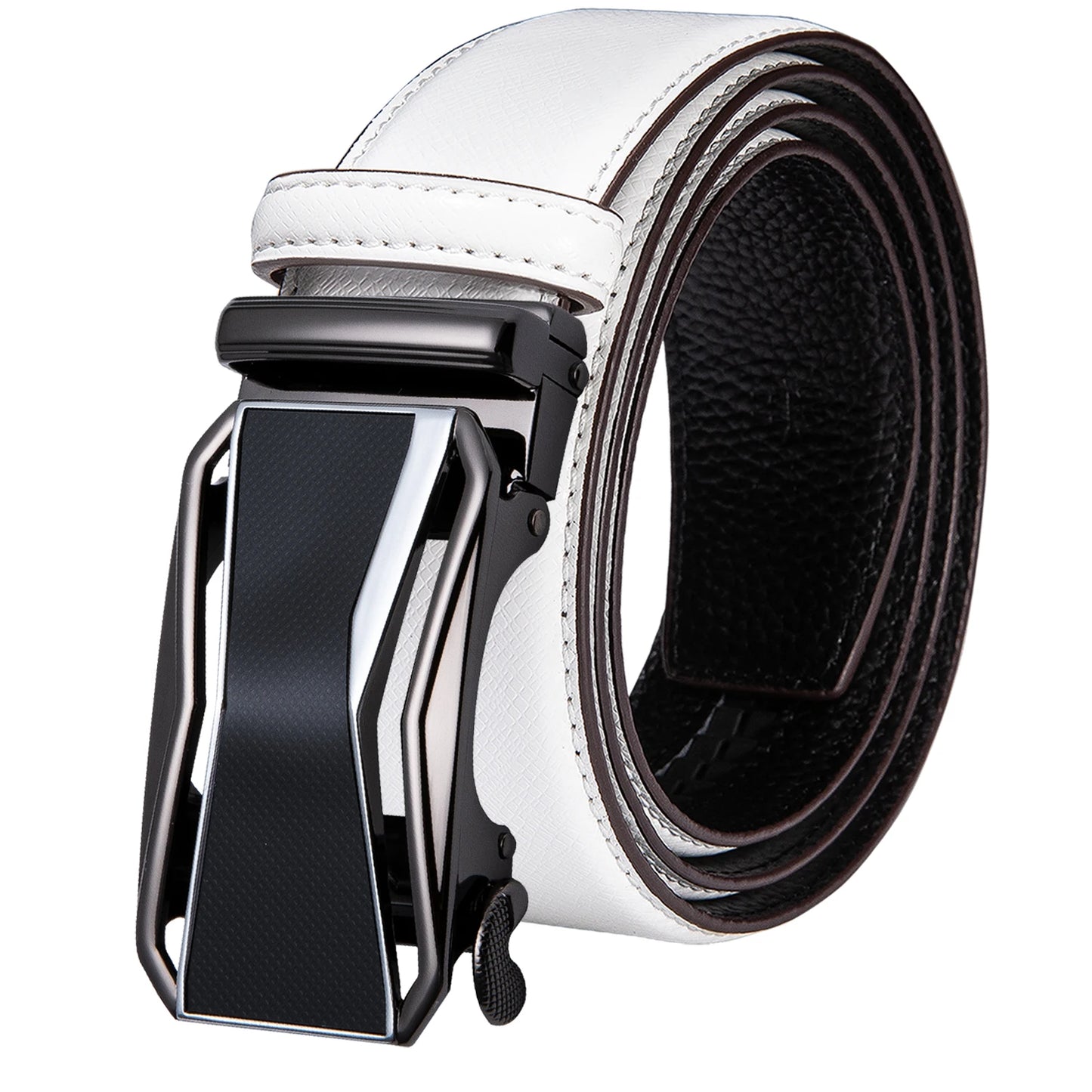 High Quality White Genuine Leather Mens Belts Gold Automatic Buckles Waistband Ratchet for Dress Jeans Casual Wedding Luxury