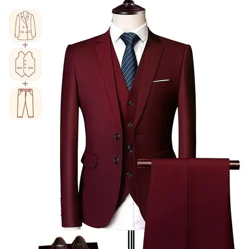 Men's Business Casual Suit for Weddings, Genuine Blazer, Vest and Pants, Big & Tall,Slim Fit Waistcoat, Dress Trousers, US Size