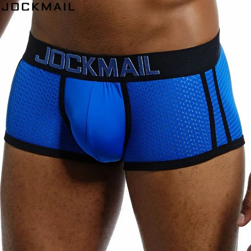 JOCKMAIL Brand Men Mesh Underwear Boxers Calzoncillos Hombre Gay Sleepwear Cueca Boxer Breathable Crotch Male Panties Shorts