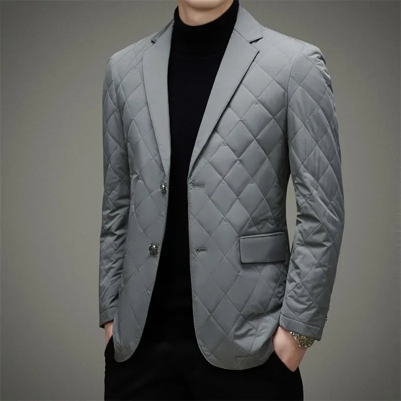 2024 Men's Winter White Duck down Suit Jacket Youth Business Casual Warm Suit