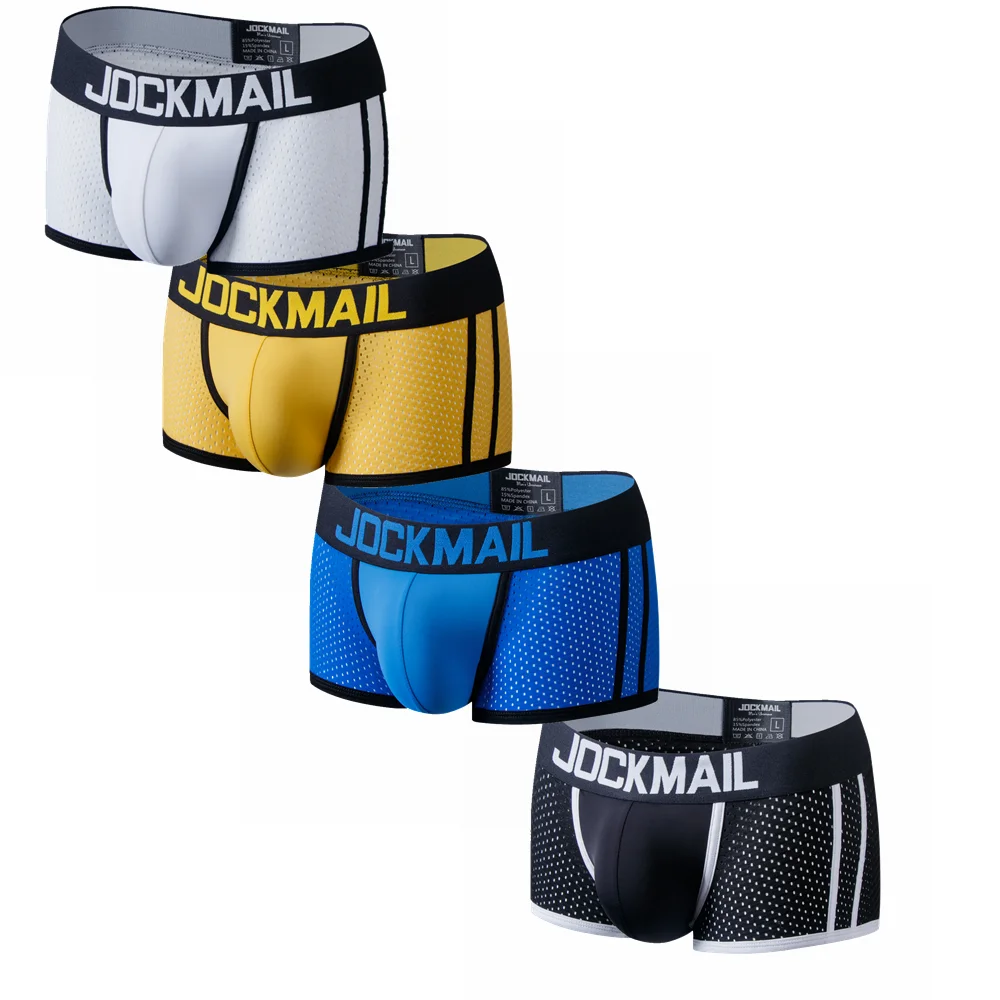 JOCKMAIL Brand Men Mesh Underwear Boxers Calzoncillos Hombre Gay Sleepwear Cueca Boxer Breathable Crotch Male Panties Shorts