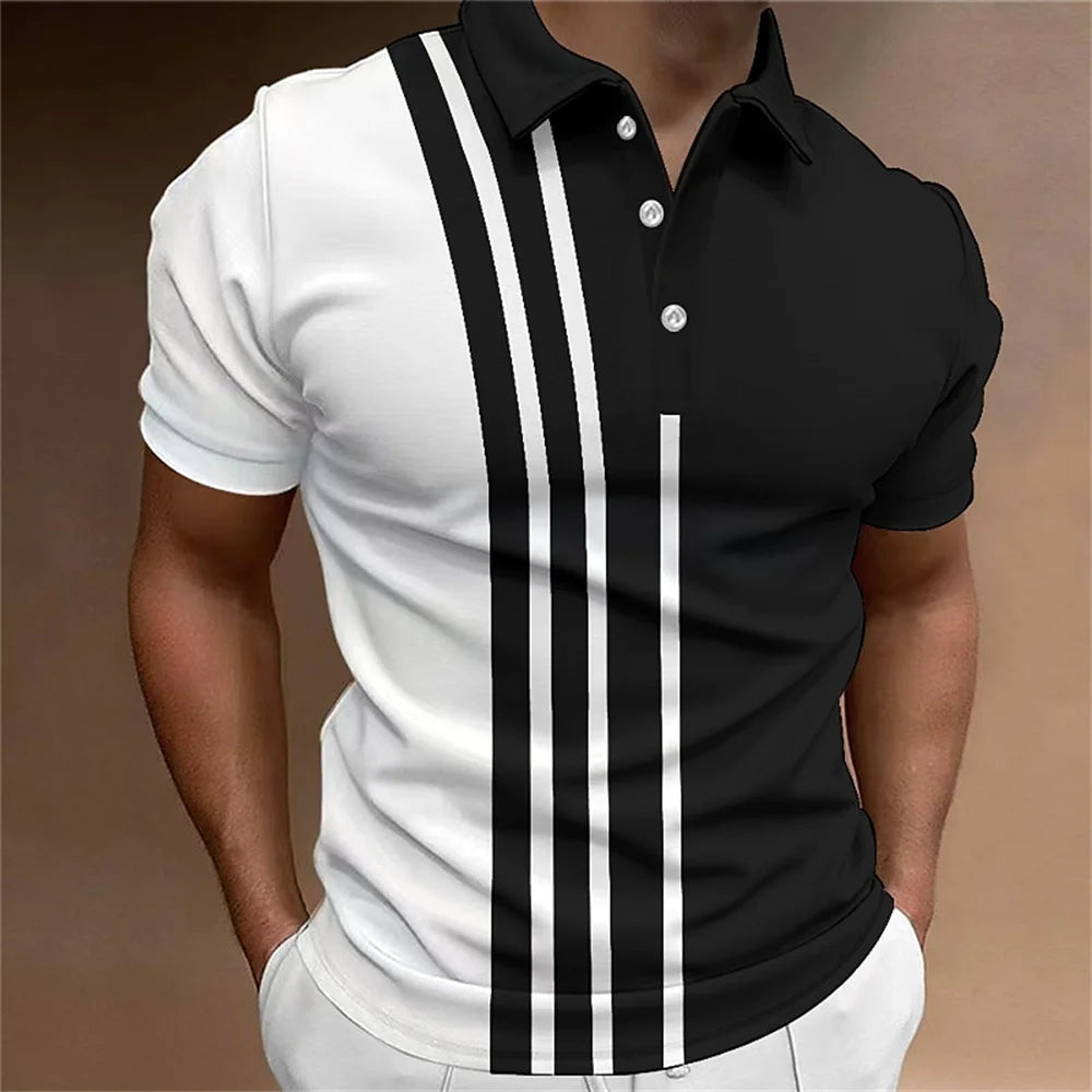 Fashion Polo Shirt For Men 3d Stripe T-Shirt Tops Summer Short Sleeve High Quality Polo Shirts Black Tees Casual Male Clothes XL