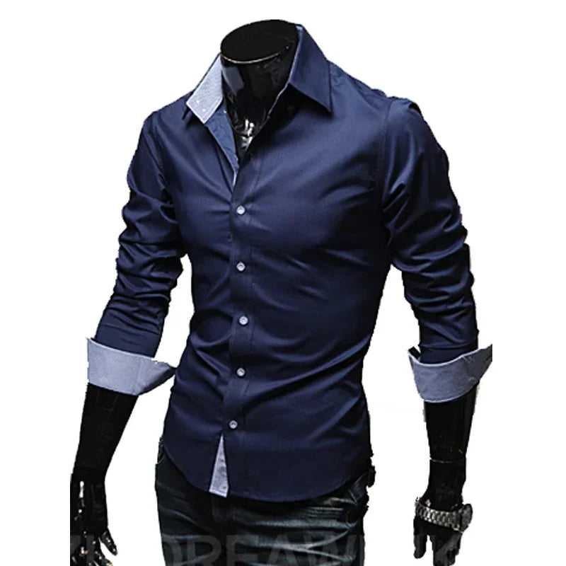 Mens Casual Shirts 2024 Single Breasted Mens Slim Fit Dress Long Sleeve Shirts Soild Male Social Shirts Designer Chemise Homme