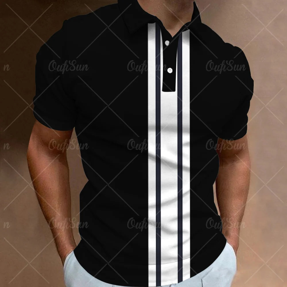 Fashion Polo Shirt For Men 3d Stripe T-Shirt Tops Summer Short Sleeve High Quality Polo Shirts Black Tees Casual Male Clothes XL