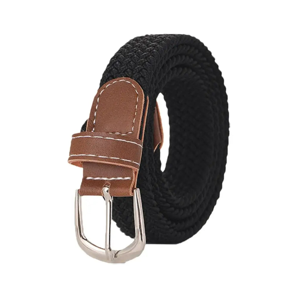 Casual Knitted Pin Buckle Men Belt Woven Canvas Elastic Expandable Braided Stretch Belts For Women Jeans Female B B6N9