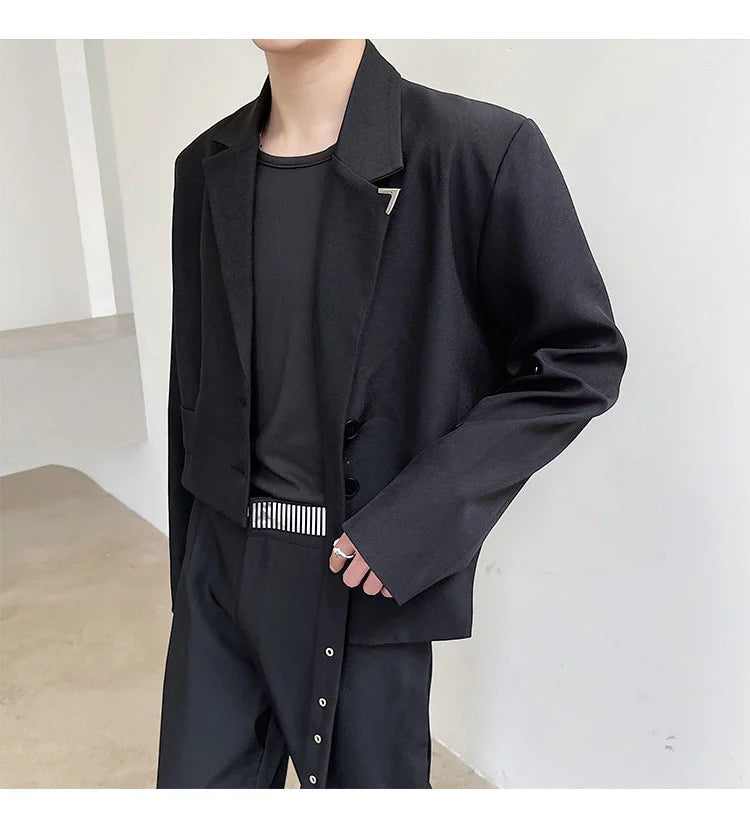 IEFB Men's Chic Short Blazer 2023 New Autumn Detachable Two-piece Suit Coat Irregular Hem Fashion Design Black Jacket 9Y9250