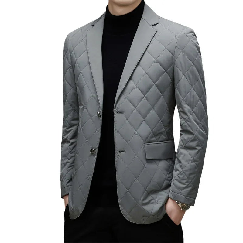 HOO 2024 Men's Lightweight down blazer  Business Casual Solid Color Winter Warm   blazers