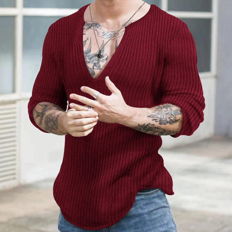 Autumn Winter Men's V-neck Casual Fashion Sweaters Male Long Sleeve Solid Color All-match Knitting Pullovers Gentmen Jumpers Top