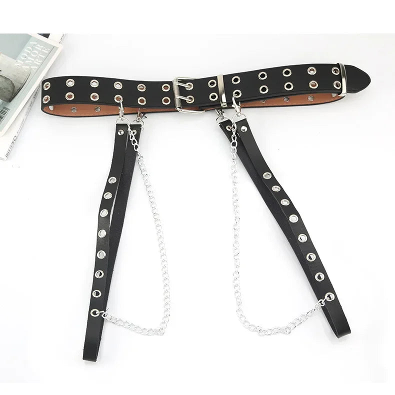 1pc Women's Belt Trend Simple Double Hole Men Punk Hip Hop Rock Style Subculture Y2K Belt Punch Free Belt for Men and Women