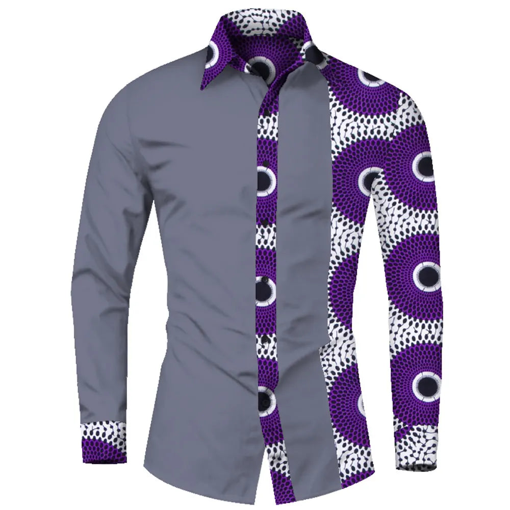 African Clothes Smart causal Men Top Shirts Bazin Riche Cotton Print Patchwork Formal Shirts Traditional African WYN581