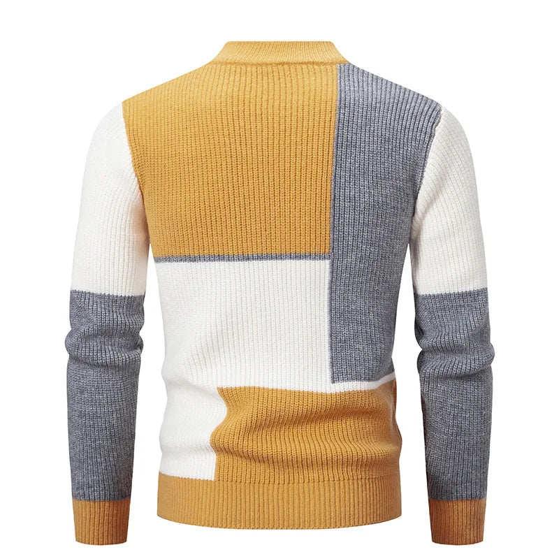 Autumn Winter Fashion Y2K Mock Neck Sweater Men Patchwork Casual Knit Pullovers Warm Male High Quality Knitwear Slim Kitted Tops