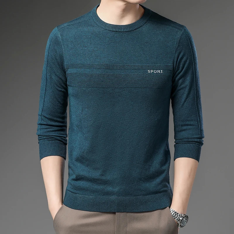 New Men's Sweater Fashion Solid Color Warm Sweater Business Casual Heart Neckline Sweater Pullover Men