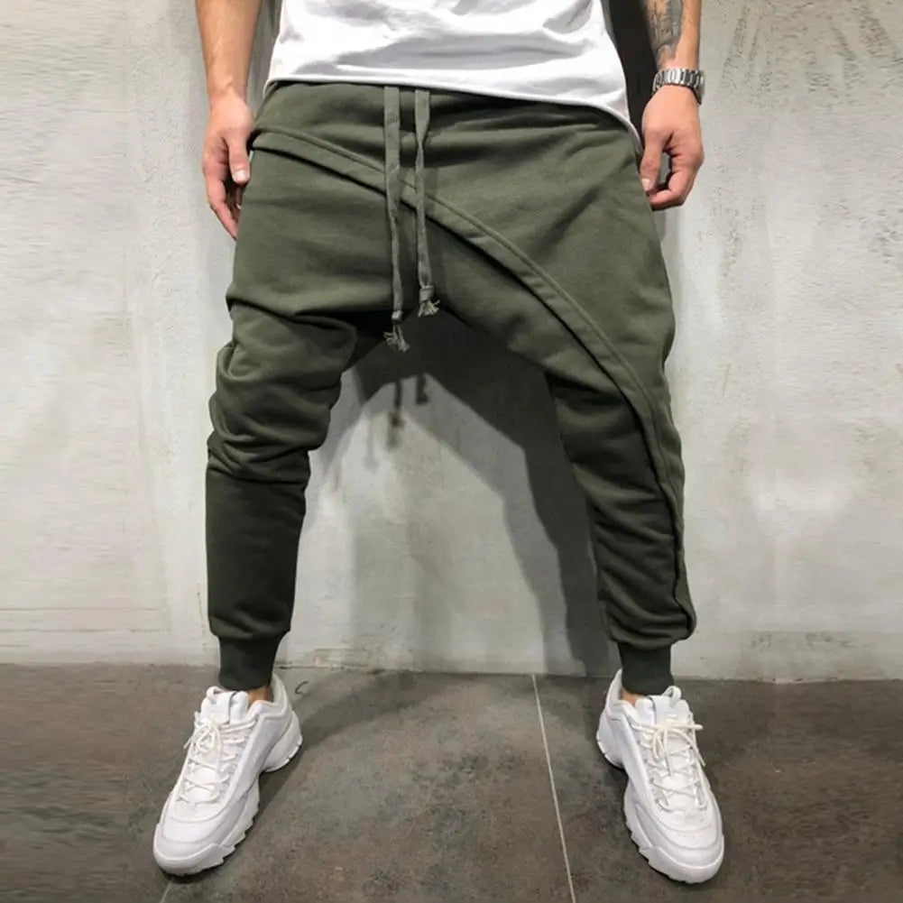 Men Harem Pants Ankle Tied Hip Hop Double Layer Running Baggy Pants Korean Casual Elastic Waist Trousers Sweatpants Tracksuits