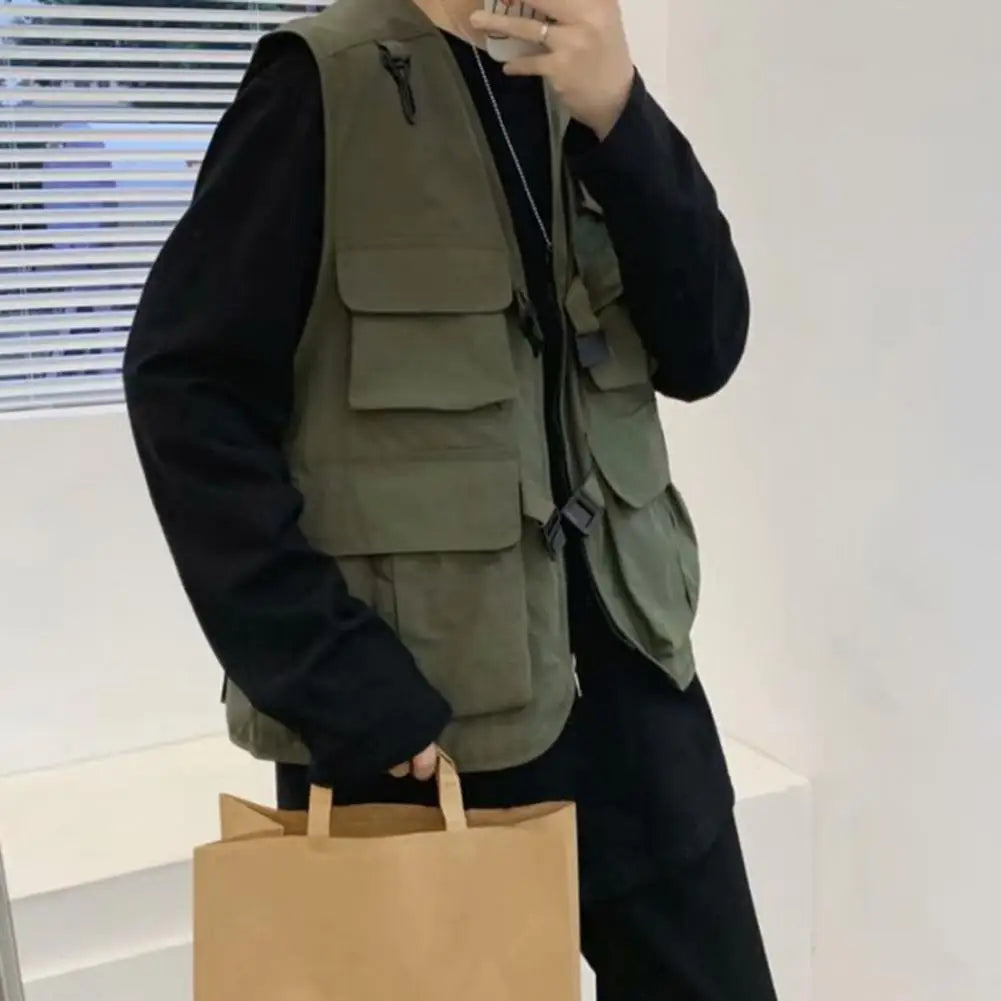 Summer Men Vest Coat Casual Photographer Waistcoat Mesh Work Sleeveless Multi Pockets Jacket Tools Pocket Cargo Vest