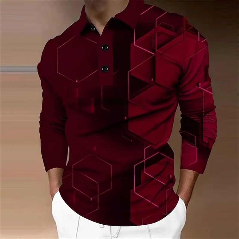 Men's Long Sleeve Polo Shirt Golf Shirt Graphic Prints Geometry Turndown 3D Print Outdoor Street Long Sleeve Comfortable Tops