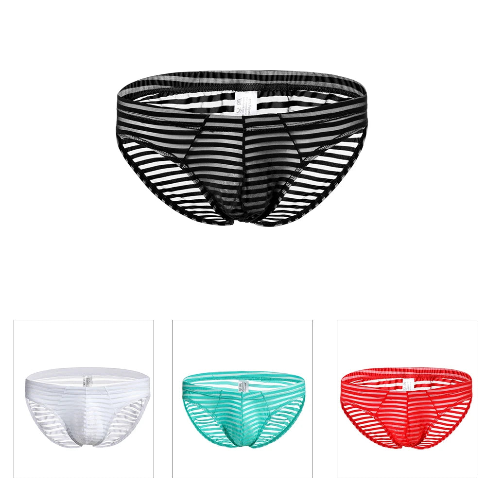 Men's Triangular Panties Classic Stripe Pattern Mesh Elastic Panties Young Men's Briefs Transparent Undewear Free Shipping Items