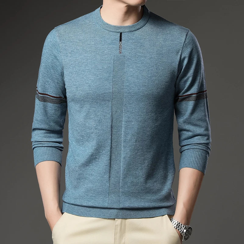 New Men's Sweater Fashion Solid Color Warm Sweater Business Casual Heart Neckline Sweater Pullover Men