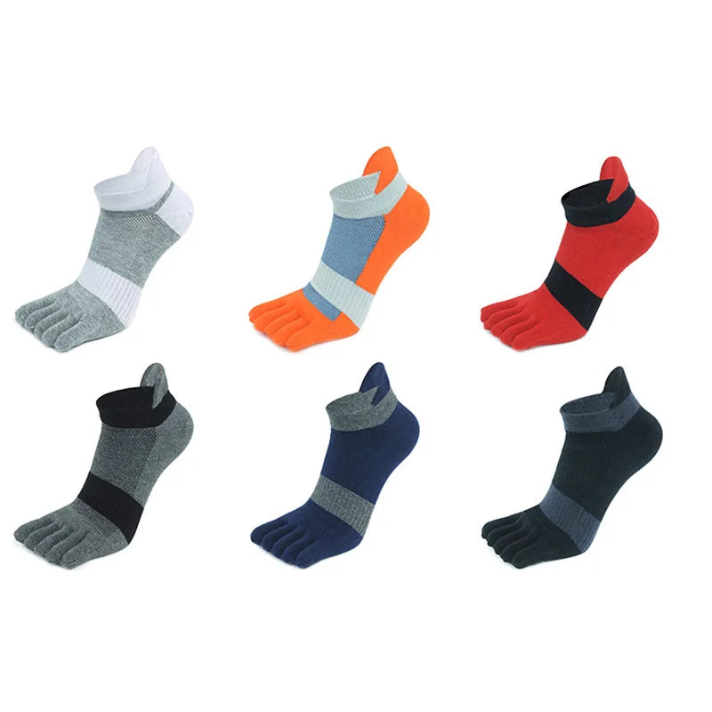 5 Pairs Five Finger Ankle Sport Socks Cotton Mens Striped Mesh Breathable Shaping Anti Friction No Show Socks With Toes EUR39-46