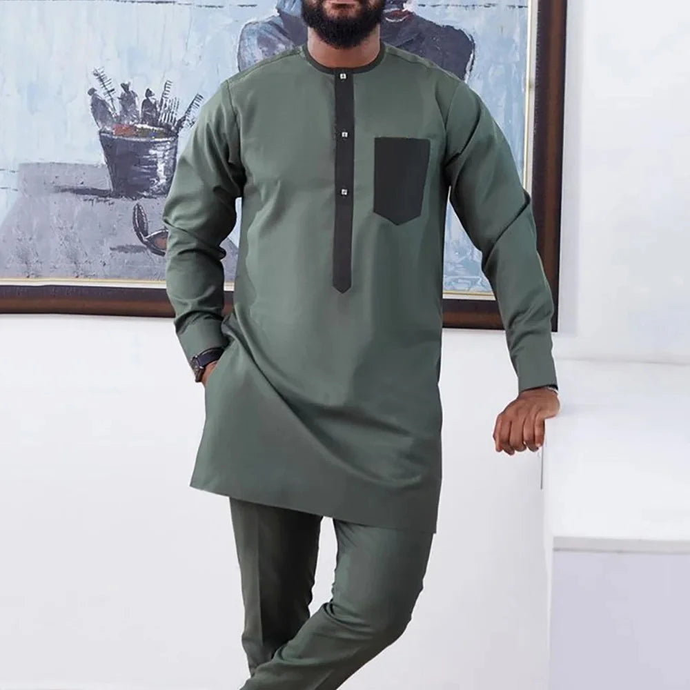 African Clothing For Man Dashiki Style Men's Plaid Shirts And Pants 2 Piece Casual Suits Kaftan Wear Suits Men Clothing (M-4XL)