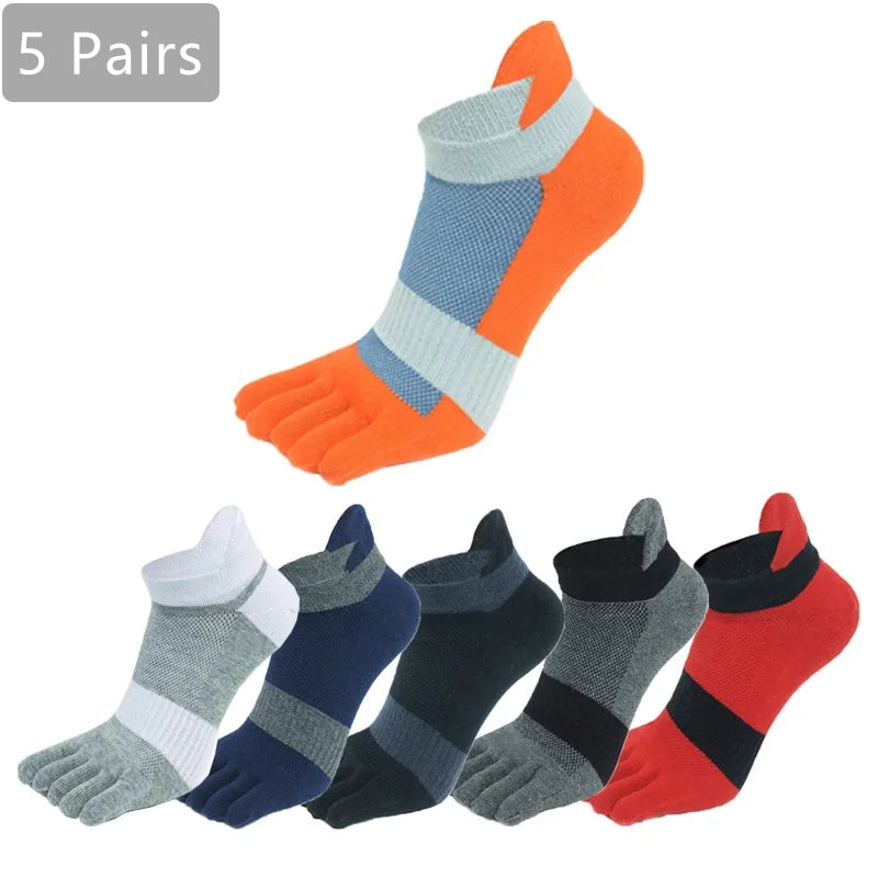 5 Pairs Five Finger Ankle Sport Socks Cotton Mens Striped Mesh Breathable Shaping Anti Friction No Show Socks With Toes EUR39-46