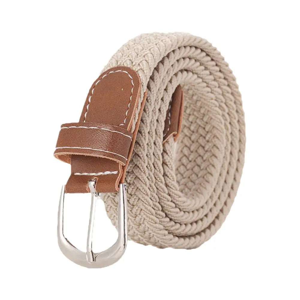 Casual Knitted Pin Buckle Men Belt Woven Canvas Elastic Expandable Braided Stretch Belts For Women Jeans Female B B6N9