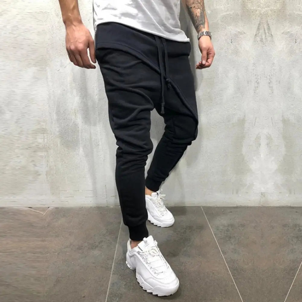 Men Harem Pants Ankle Tied Hip Hop Double Layer Running Baggy Pants Korean Casual Elastic Waist Trousers Sweatpants Tracksuits