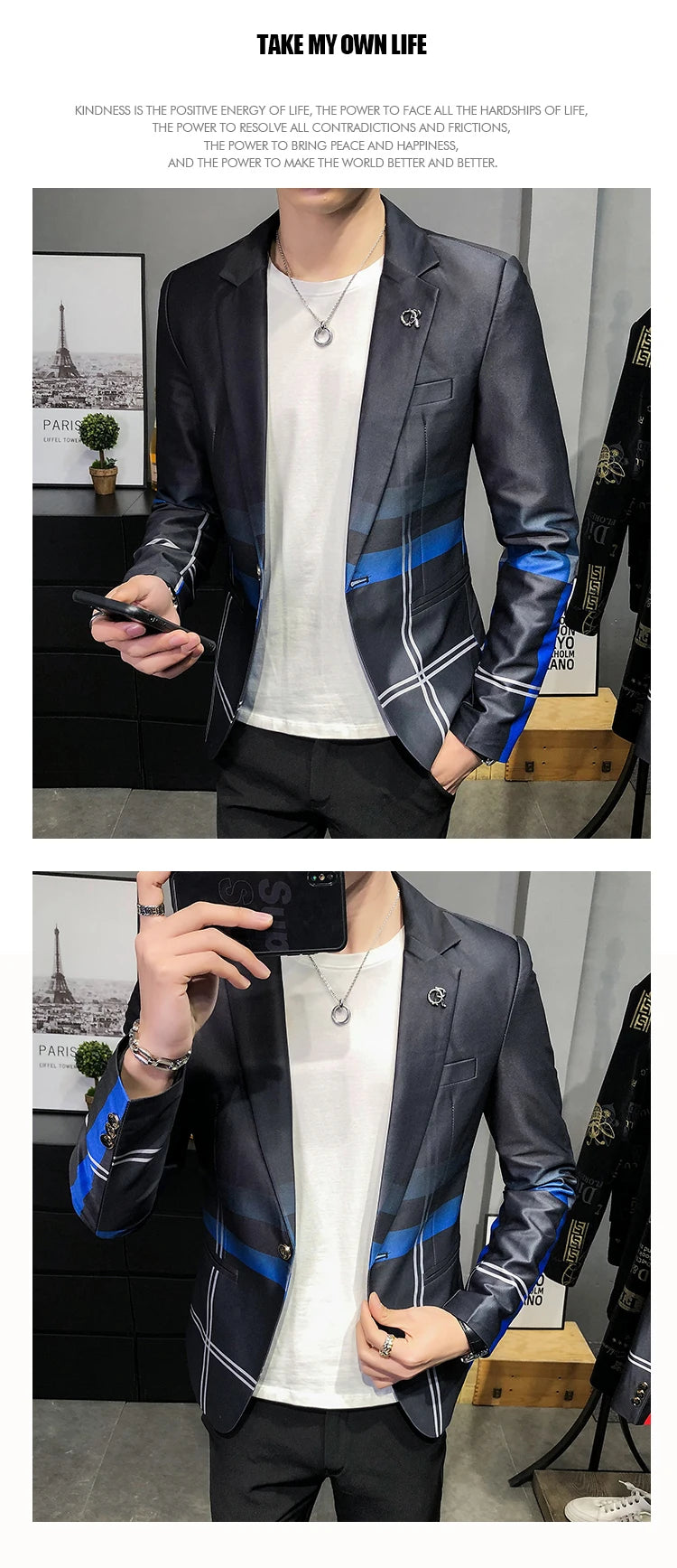 Blazer Men Boutique Fashion Plaid Men's Slim Casual Suit Jacket Male Ball Social Blazer Suit Coat Host Clothing