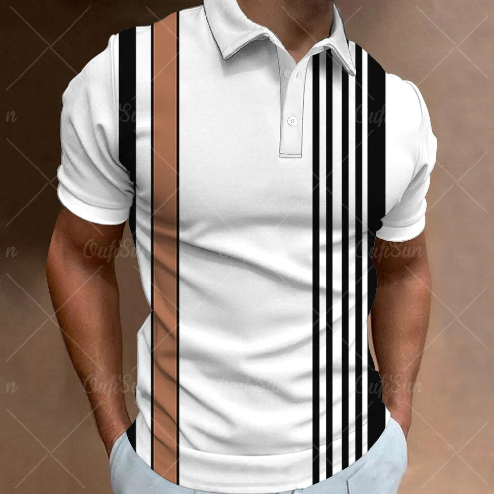 Fashion Polo Shirt For Men 3d Stripe T-Shirt Tops Summer Short Sleeve High Quality Polo Shirts Black Tees Casual Male Clothes XL