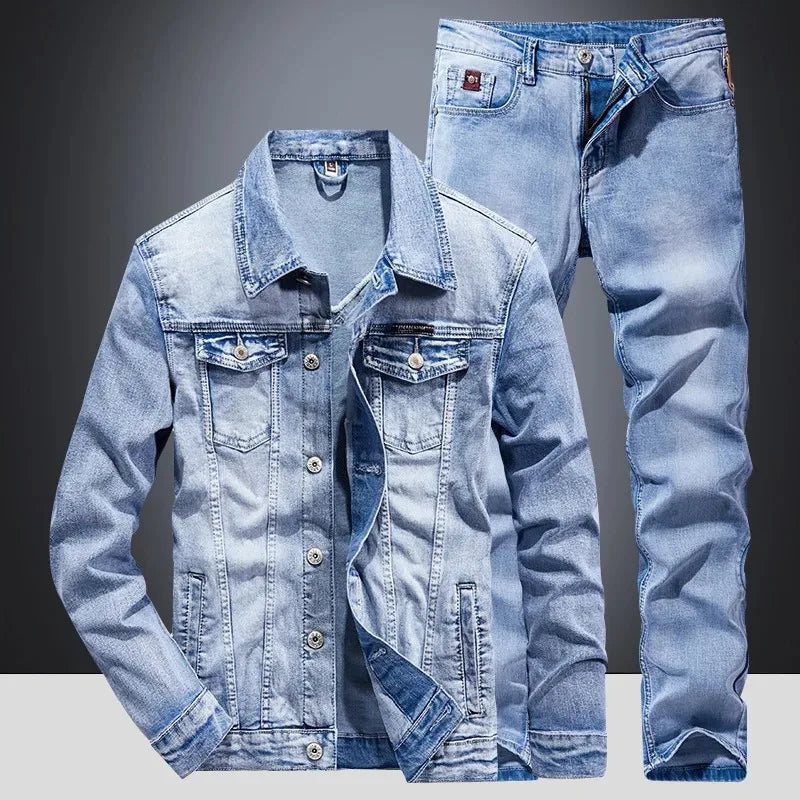 Denim Suit Men's Slim Micro-stretch Two-piece Spring and Autumn Jacket Jeans