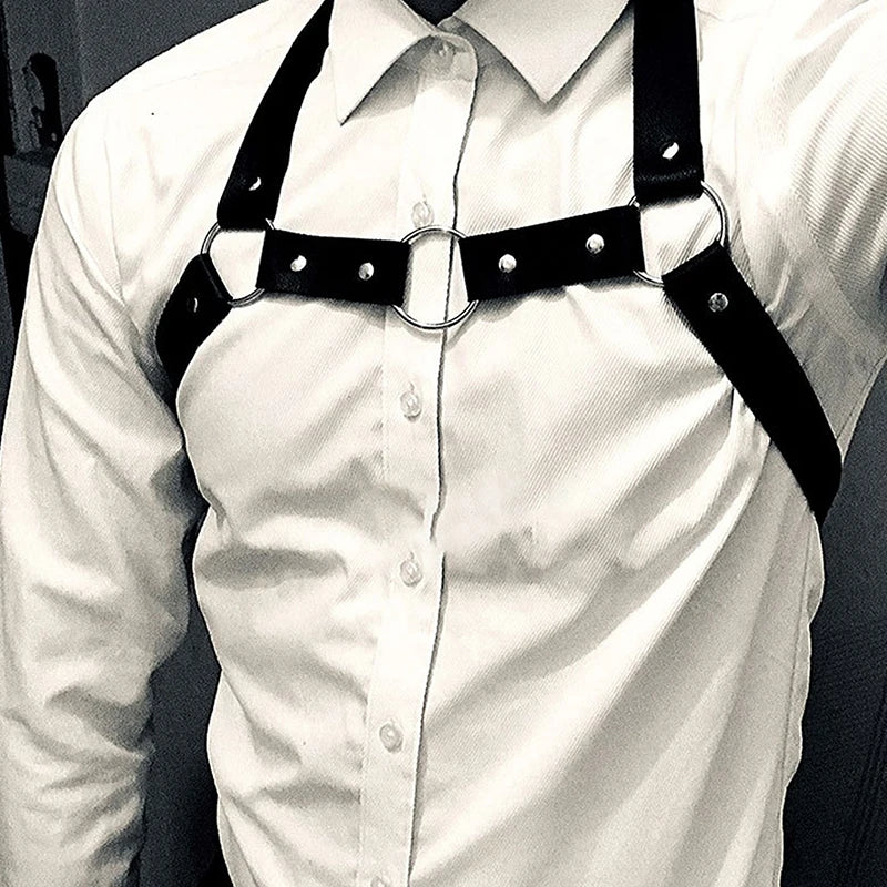 Trendy Men's Leather Harness Straps Chest Straps Men's Pu Leather Costume Belt Adjustable Body Corset Straps Shoulder