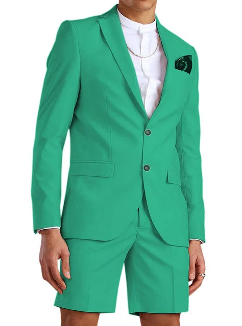 Casual Summer Beach Men Suits 2024 Short Pants 2 Piece Set Groom Tuxedo Beach Wedding Dress Costume Homme Mariage (Blazer+Pants)