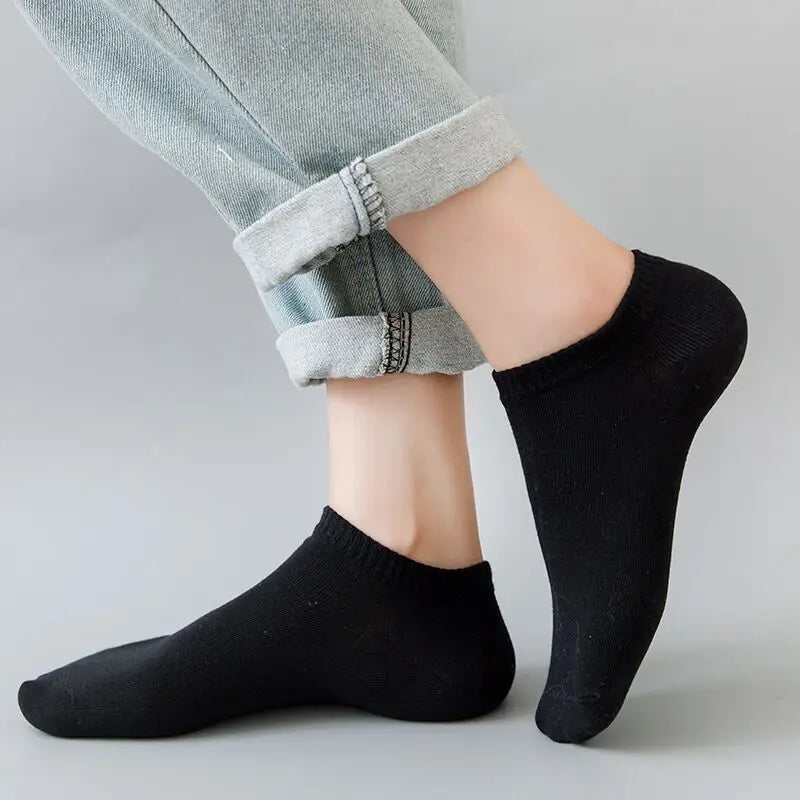 5Pcs/ Men's Socks Spring Summer Thin Breathable Soft Polyester Cotton Socks Black Casual Business Ankle Boat Socks Size EU38-43