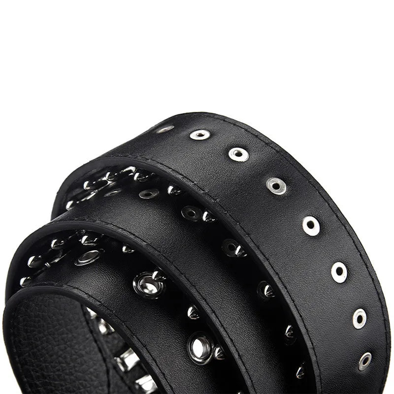 Women Men Waist Belt Punk Bullets Rivet Studded Imitation Leather Belt, Hip Hop Rivet Belt for Jeans Black