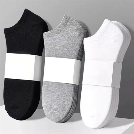 5Pcs/ Men's Socks Spring Summer Thin Breathable Soft Polyester Cotton Socks Black Casual Business Ankle Boat Socks Size EU38-43