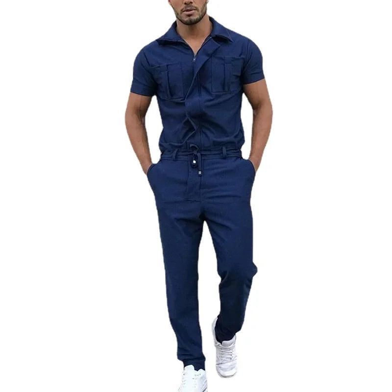 New Mens Rompers Pants Casual Loose One-piece Suit Overalls Fashion Short Sleeve Jumpsuit Streetwear Men Ropa De Hombre