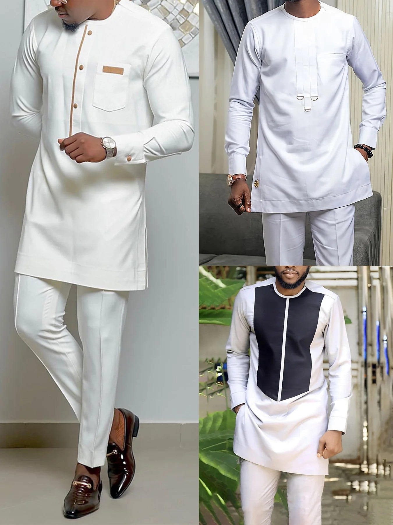 2024  Kaftan Nigeria White men south african traditional clothes Big size Elegant Luxury Long Sleeve clothing for Vacation suits