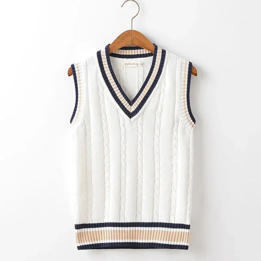 Sweater Vest Men Thicken V-neck Sleeveless Knitted Sweaters Vests Striped Retro Preppy-style Simple Chic Loose Casual All-match