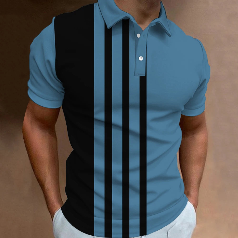 Fashion Polo Shirt For Men 3d Stripe T-Shirt Tops Summer Short Sleeve High Quality Polo Shirts Black Tees Casual Male Clothes XL