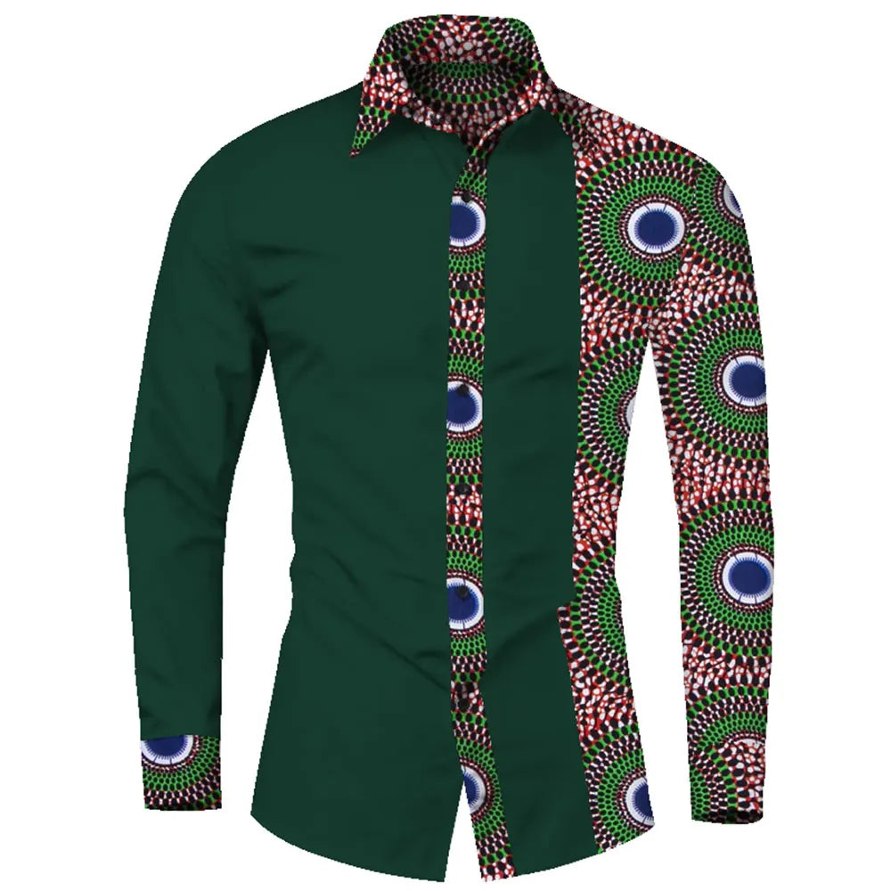 African Clothes Smart causal Men Top Shirts Bazin Riche Cotton Print Patchwork Formal Shirts Traditional African WYN581