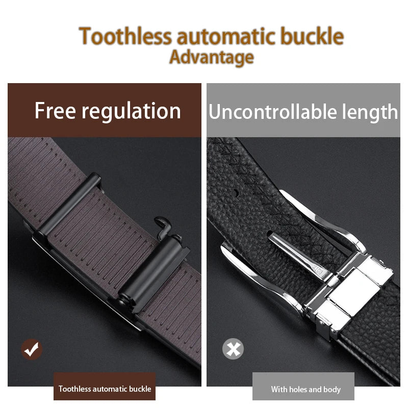 OYIFAN Fashion Men's Belt Men's Genuine Leather Belt Automatic Buckle Ratchet Belt Random Adjustment