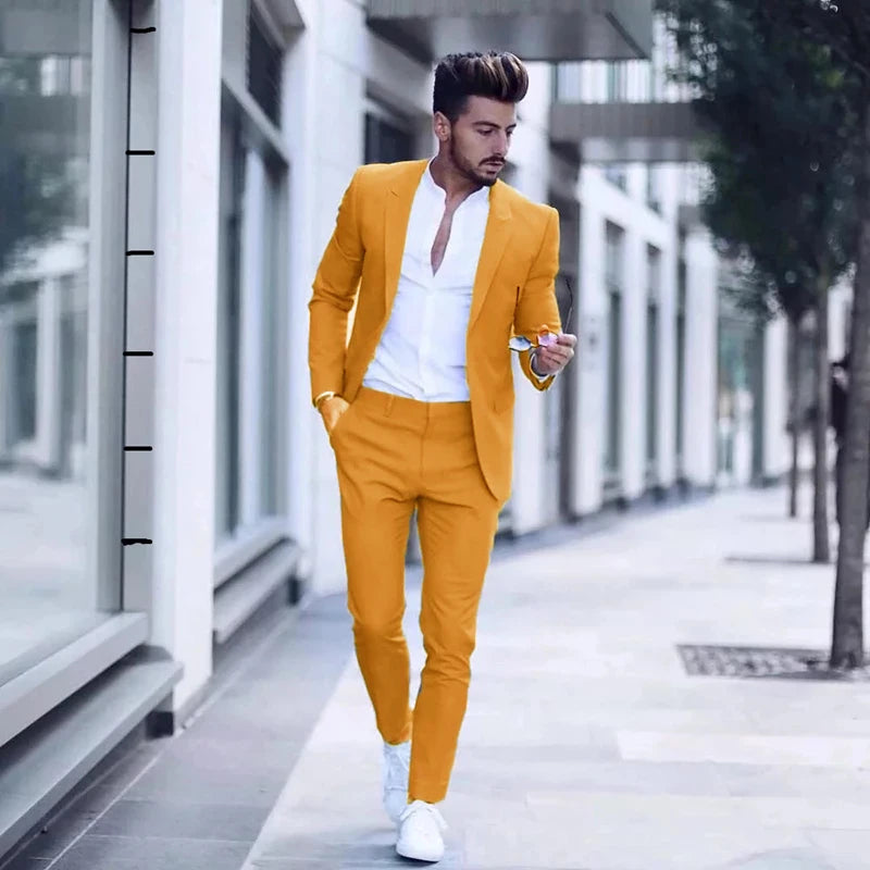 Casual Business Men Suits for Wedding 2 Pieces Suits Man Groom Tuxedos Slim Fit Peak Lapel Terno Masculino Costume Homme