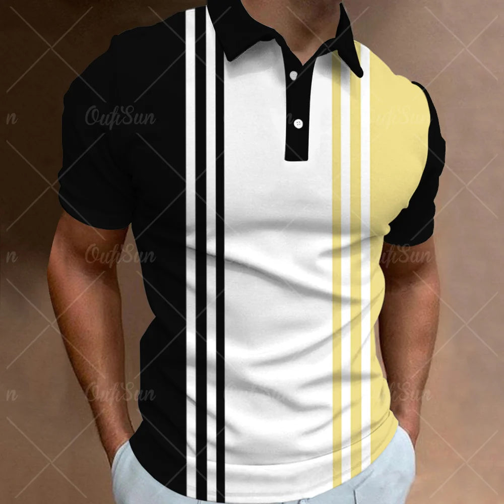 Fashion Polo Shirt For Men 3d Stripe T-Shirt Tops Summer Short Sleeve High Quality Polo Shirts Black Tees Casual Male Clothes XL