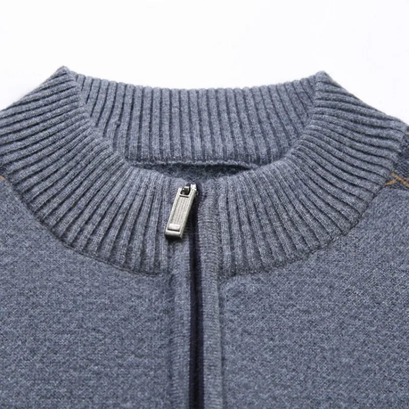 fall and winter New Men's Solid Color Half-high Neck Zipper Pullover Knit Sweater Fashion Casual Men's Warm Long-sleeved Sweater