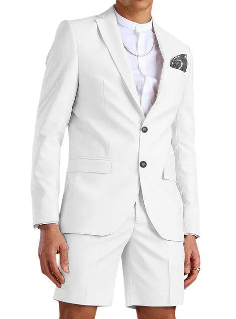 Casual Summer Beach Men Suits 2024 Short Pants 2 Piece Set Groom Tuxedo Beach Wedding Dress Costume Homme Mariage (Blazer+Pants)